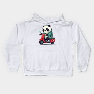 Funny panda riding scooter Kids Hoodie